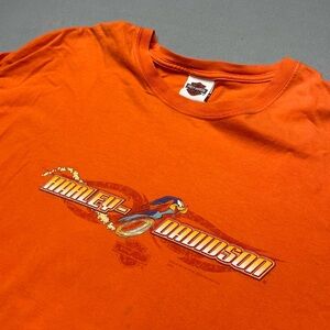 Harley Davidson 2XL Orange Looney Tunes Taz Wile E Coyote Long Sleeve VTG Y2K